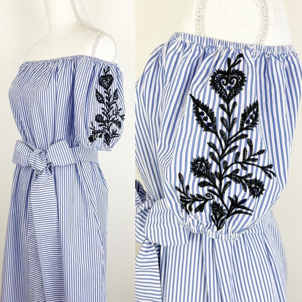 Who What Wear Dress Embroidered Striped Medium - Picture 3 of 7